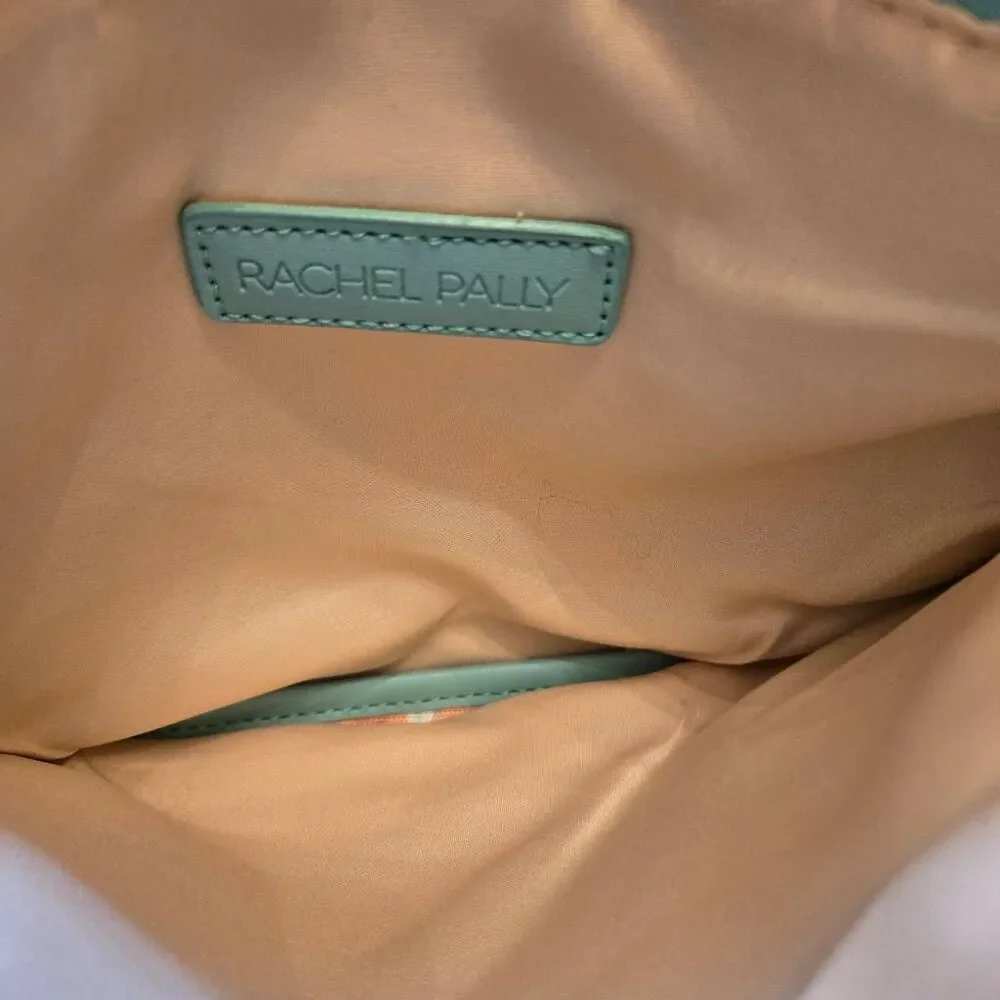Rachel Pally Mint Leather & Tropical Print Fold Over Clutch Handbag Purse
